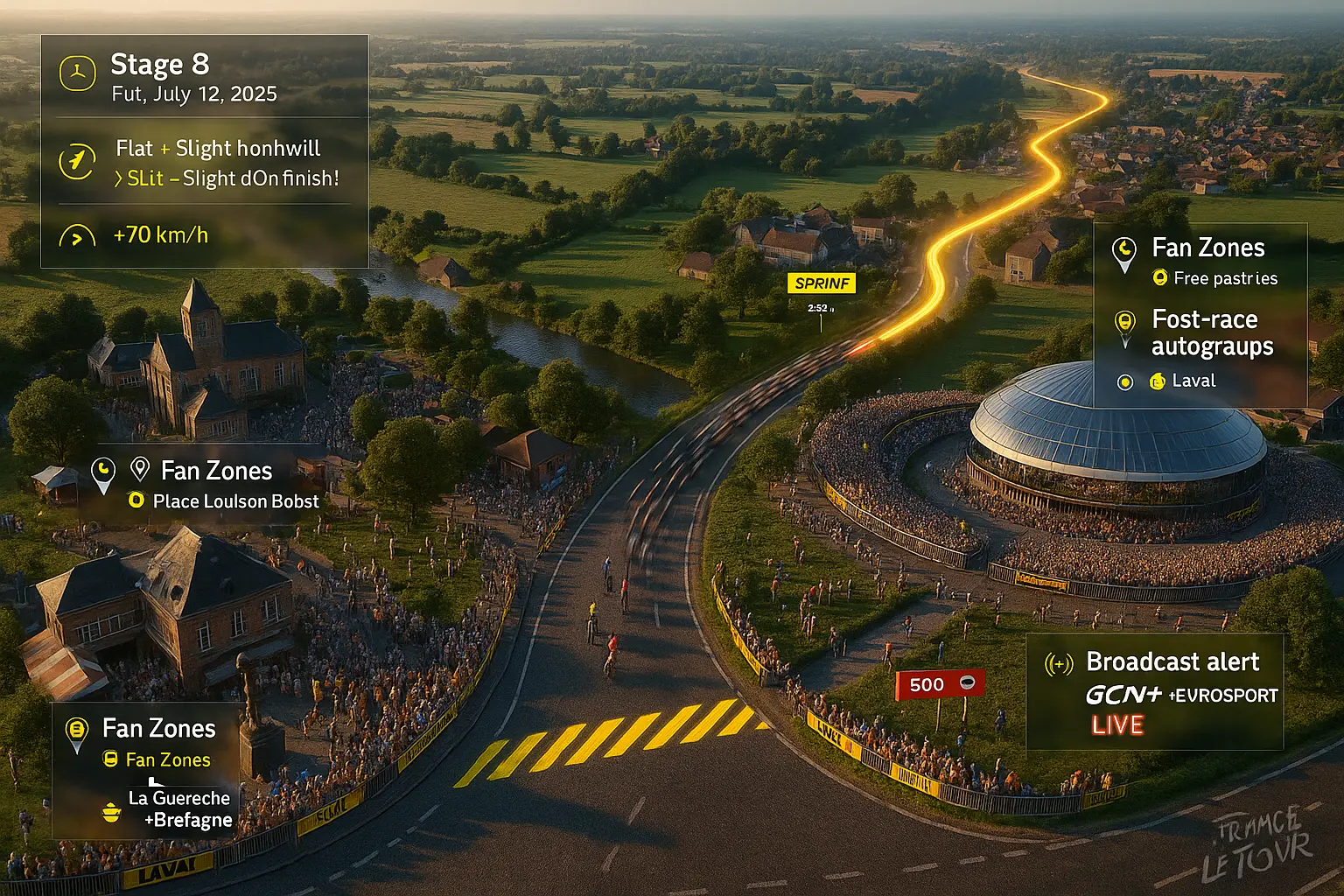 Stage 8 Spectator’s Guide to Saint-Méen-le-Grand & Laval Espace Mayenne 1 TDF 2025 Stage 8 Watch Guide